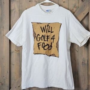 1990s Hanes Beefy T "WILL GOLF 4 FOOD" Tee Large Single Stitch